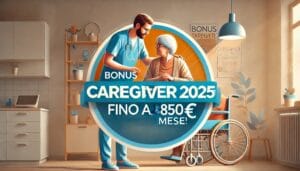 Caregiver con anziana disabile che parlano del bonus 2025