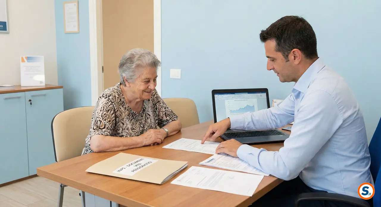 Anziano al patronato verifica i diritti per l'assegno di vedovanza sulla pensione.