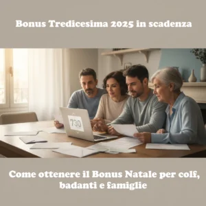 Famiglia italiana che consulta il 730 su un laptop, CU e buste paga sul tavolo