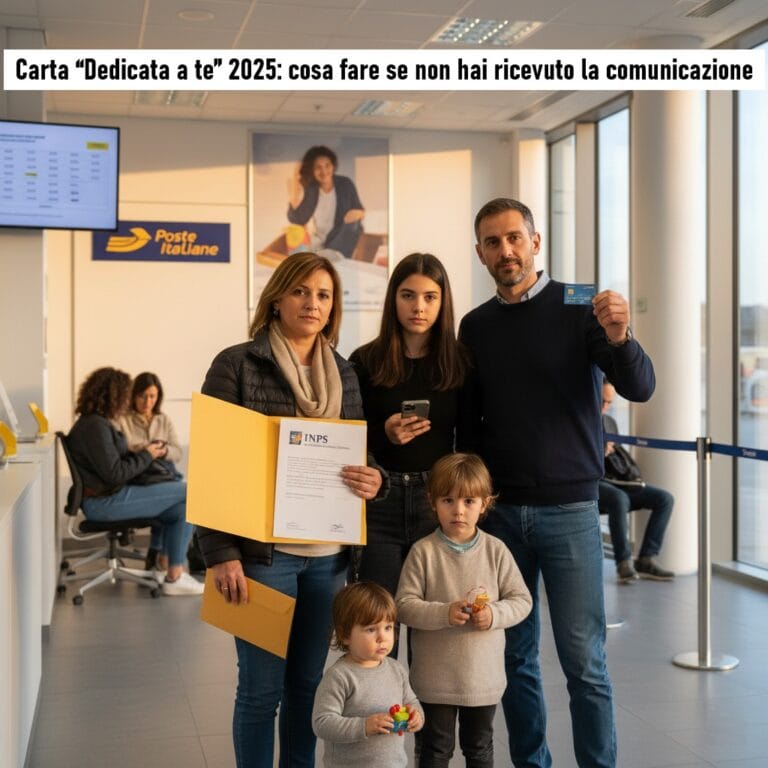 Una famiglia in attesa alla posta per ritirare una carta dedicata a te 2025