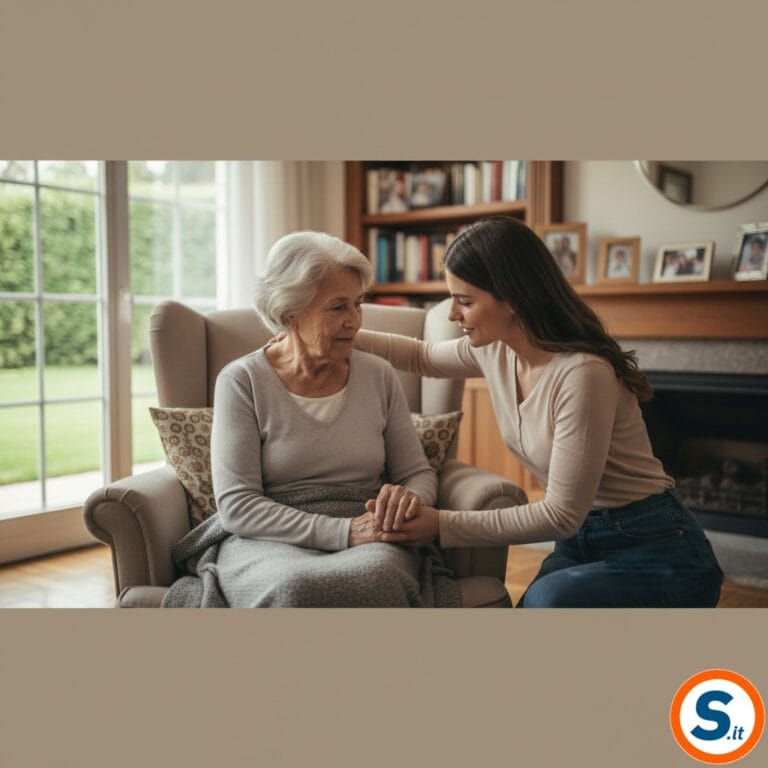 “Una persona anziana con un familiare caregiver che lo assiste in casa