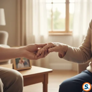 Immagine simbolica del sostegno tra figli e genitori anziani.