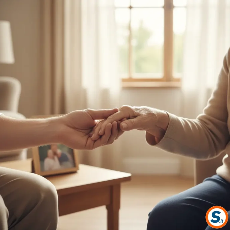 Immagine simbolica del sostegno tra figli e genitori anziani.