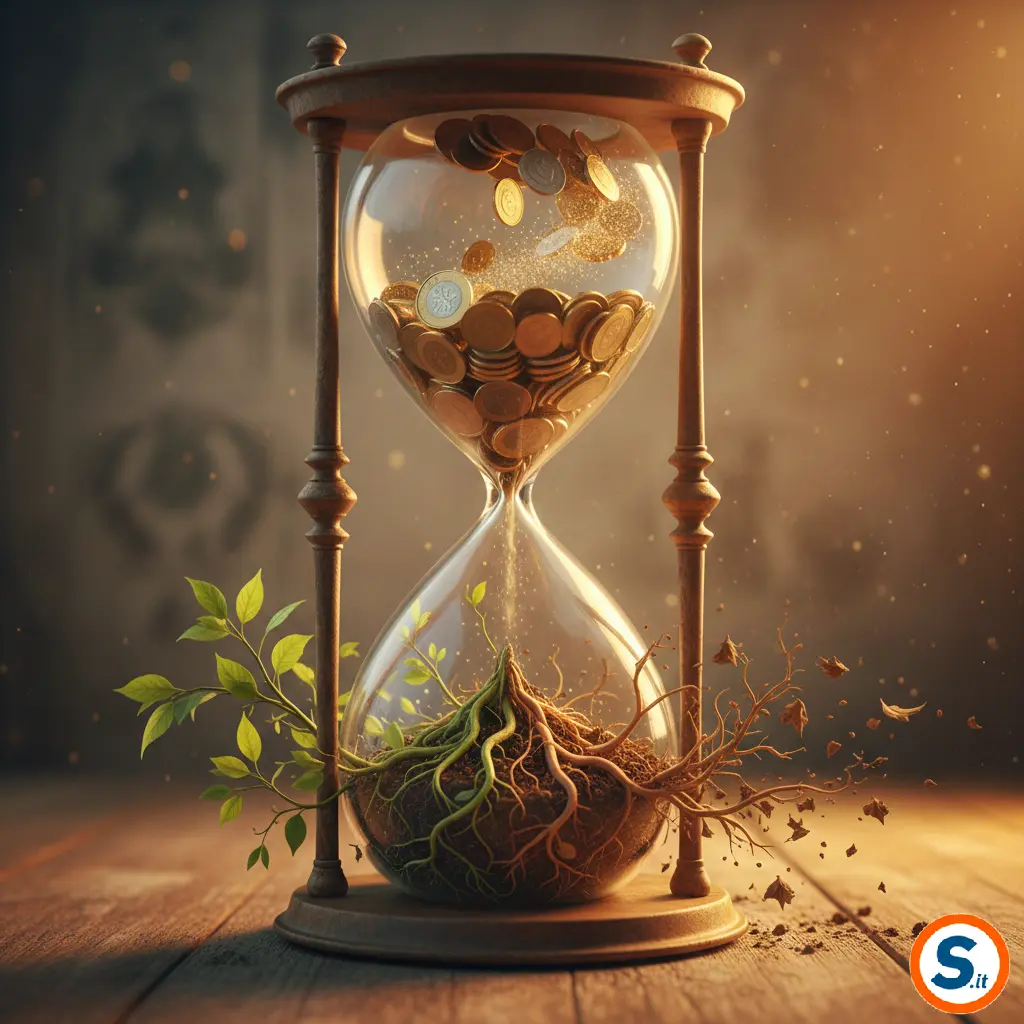 Clessidra che simboleggia il legame tra risorse economiche e tempo di vita.